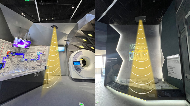 展廳定向音箱，吊頂安裝示意圖